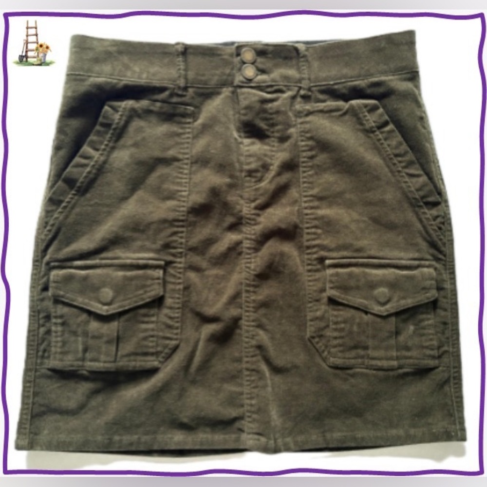 Wit&Wisdon Soft Corduroy Olive Green Cargo Pocket Mini Skirt